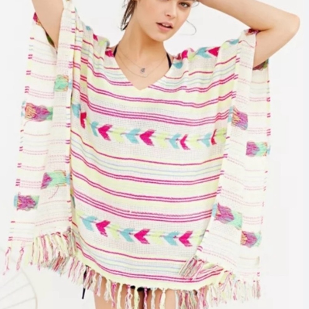 Billabong Cream Knit Swim Coverup with Pink & Aqua Accents